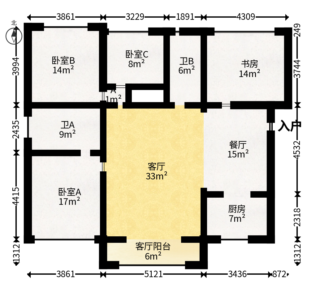 钰龙天下一期  4室2厅2卫   389.60万户型图