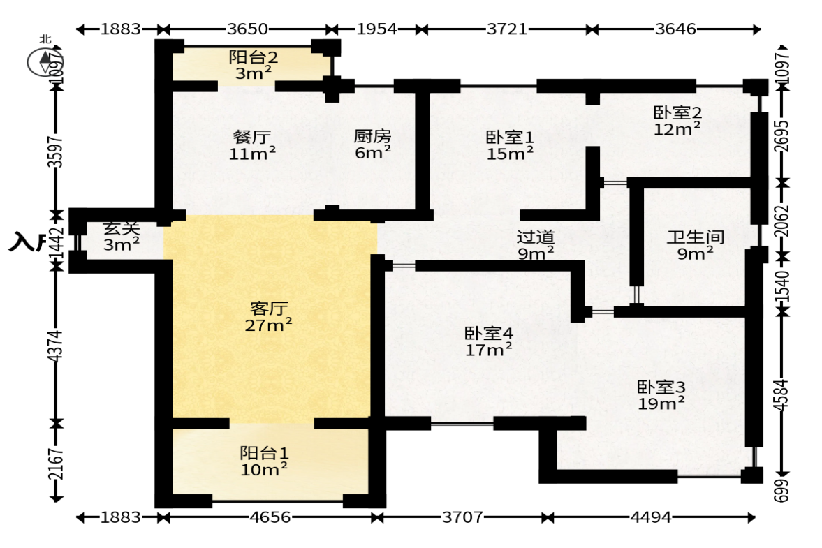 珠江东方明珠（新地东方明珠）一二期  4室2厅2卫   116.50万户型图