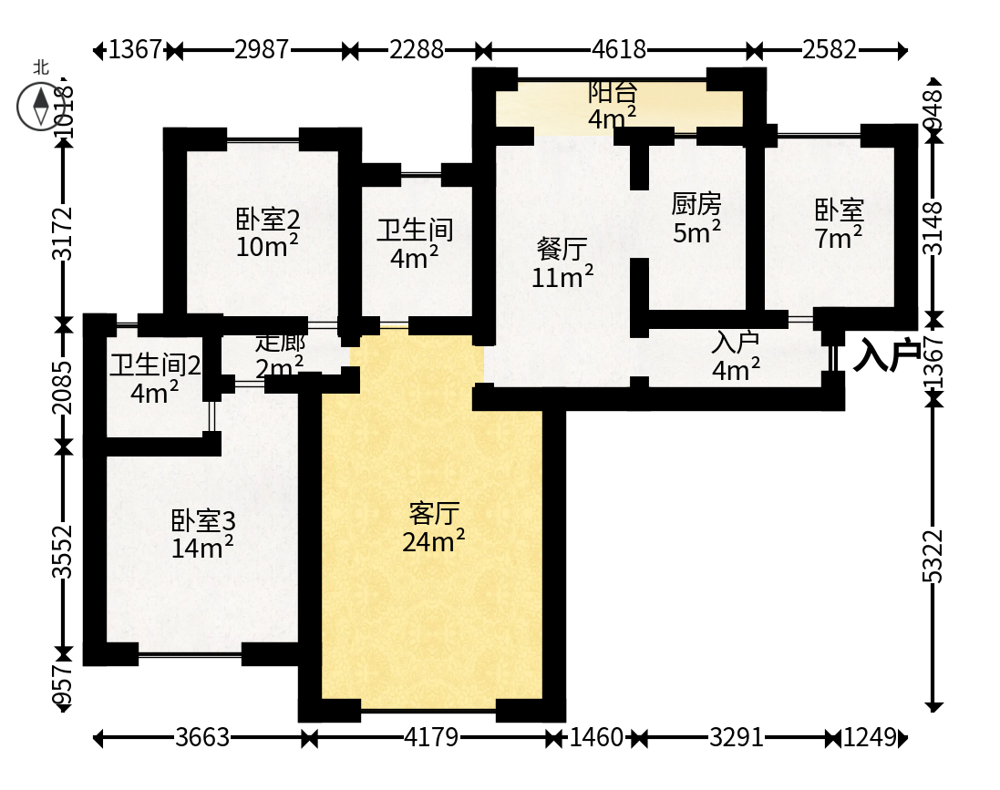 芙蓉万国城MOMA（卓越汇富苑）  3室2厅1卫   116.00万户型图