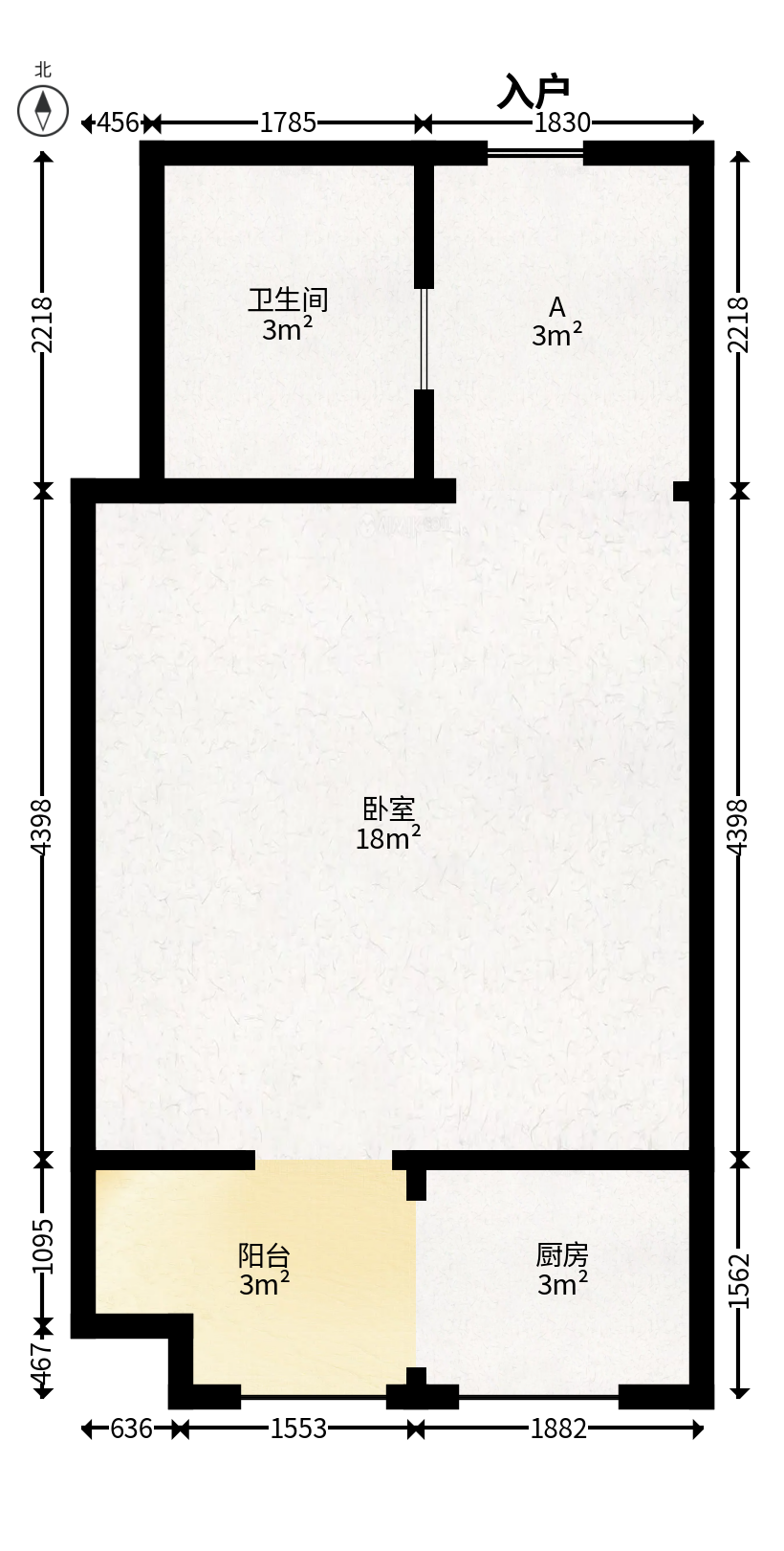 怡海星城  1室1厅1卫   16.00万户型图