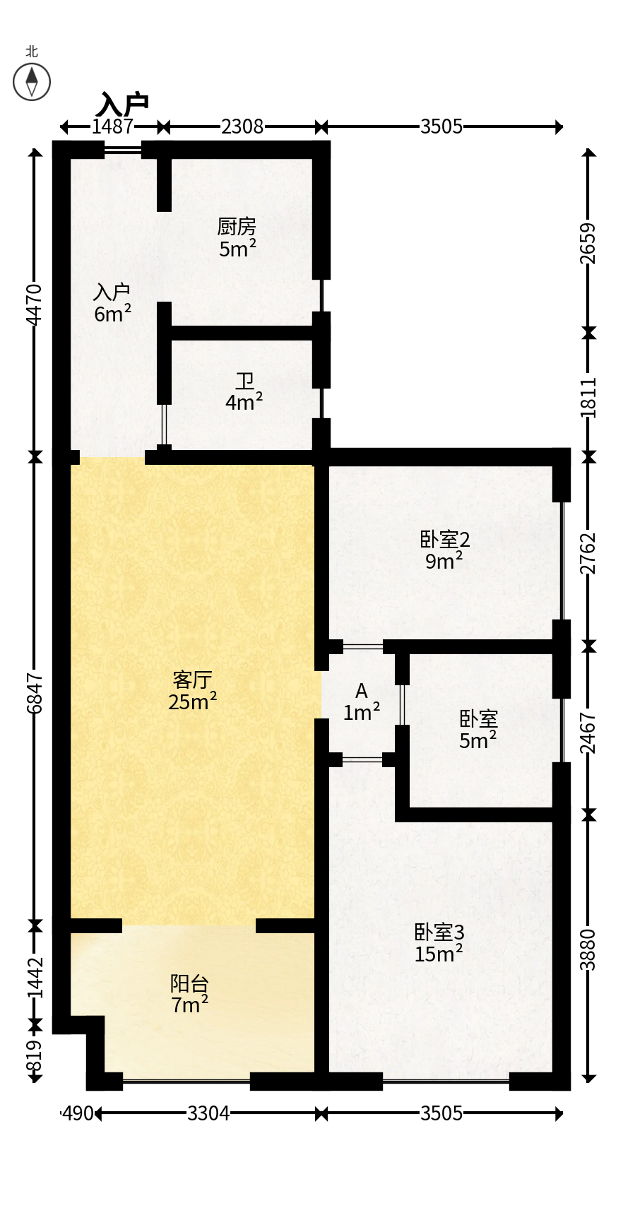 麓谷小镇  3室2厅1卫   55.00万户型图