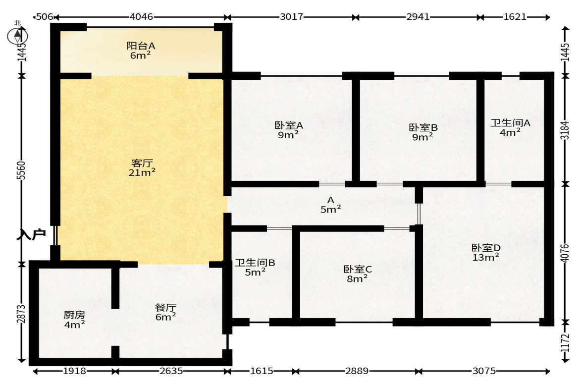 凯富南方鑫城  4室2厅2卫   75.20万户型图