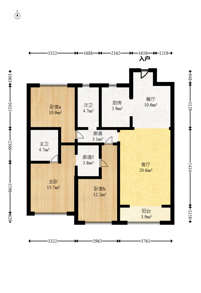 建发央著  3室2厅1卫   170.00万户型图