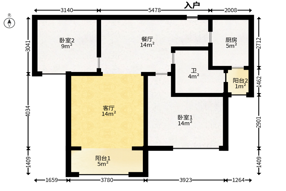 江山如画  2室1厅1卫   75.00万户型图