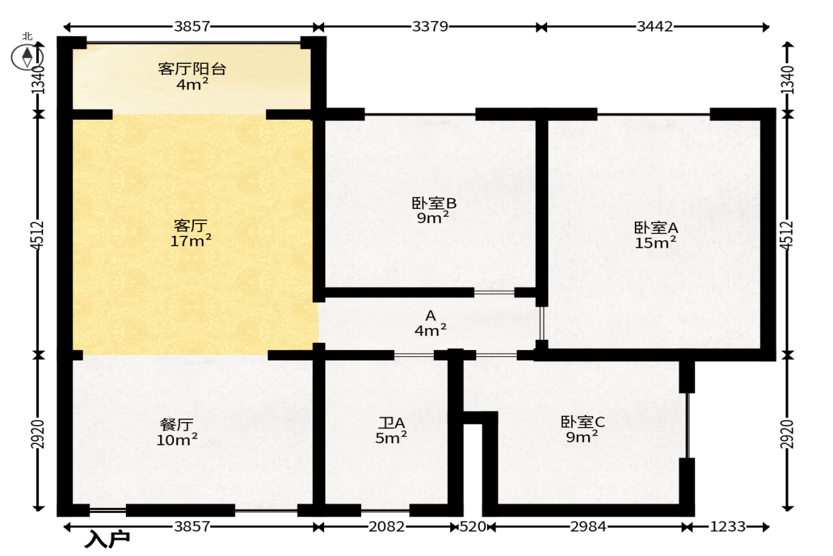 谷山庭院二期  3室2厅1卫   68.00万户型图