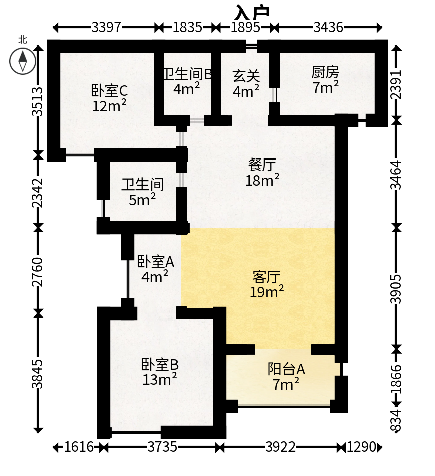 建发中央公园（建发美地）  3室2厅2卫   135.00万户型图