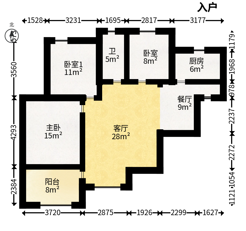 山水湾  3室2厅1卫   56.80万户型图