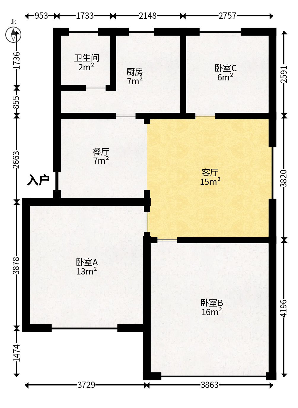 暮云镇水电八局  3室2厅1卫   30.00万户型图