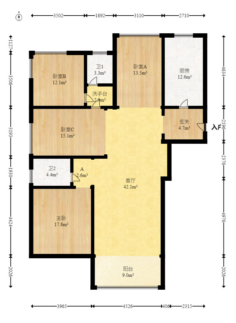 建投象山国际  4室2厅2卫   138.00万户型图