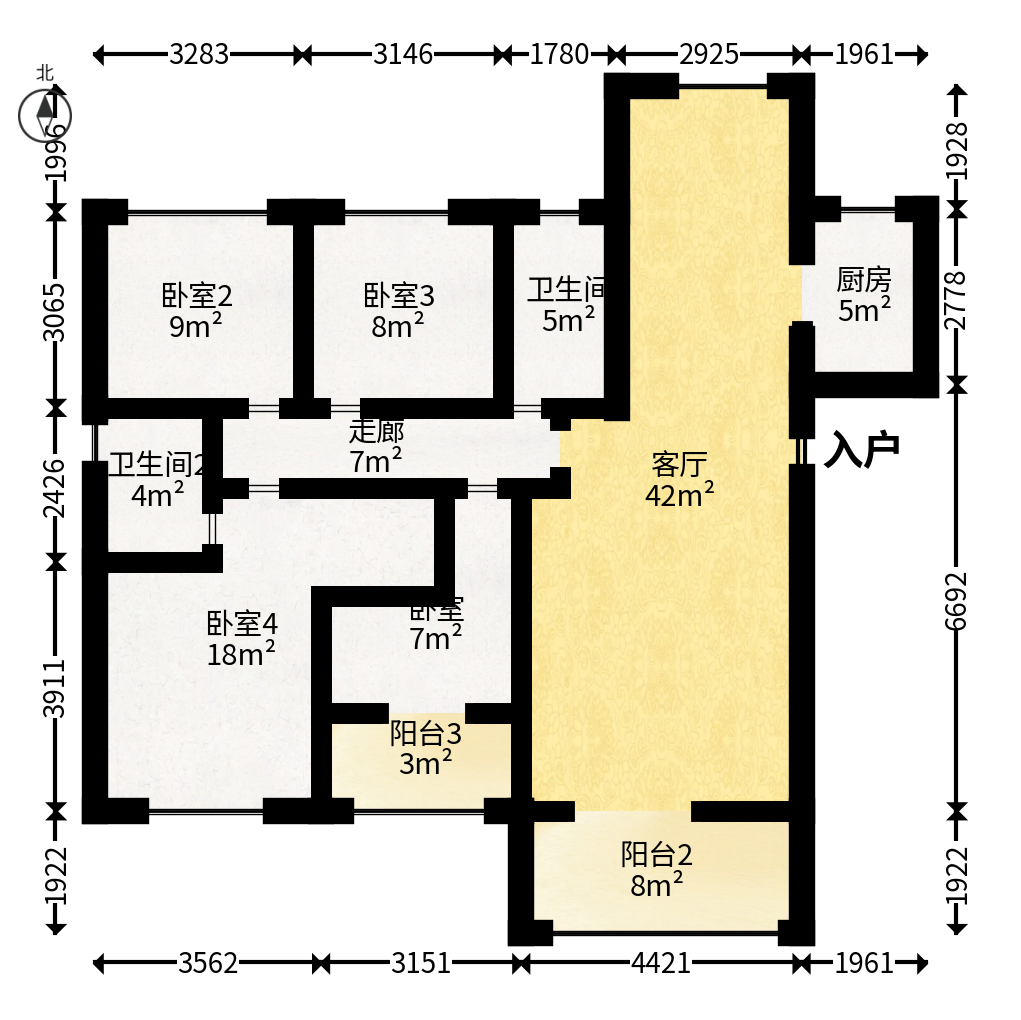 旭辉汇樾城  4室2厅2卫   98.00万户型图