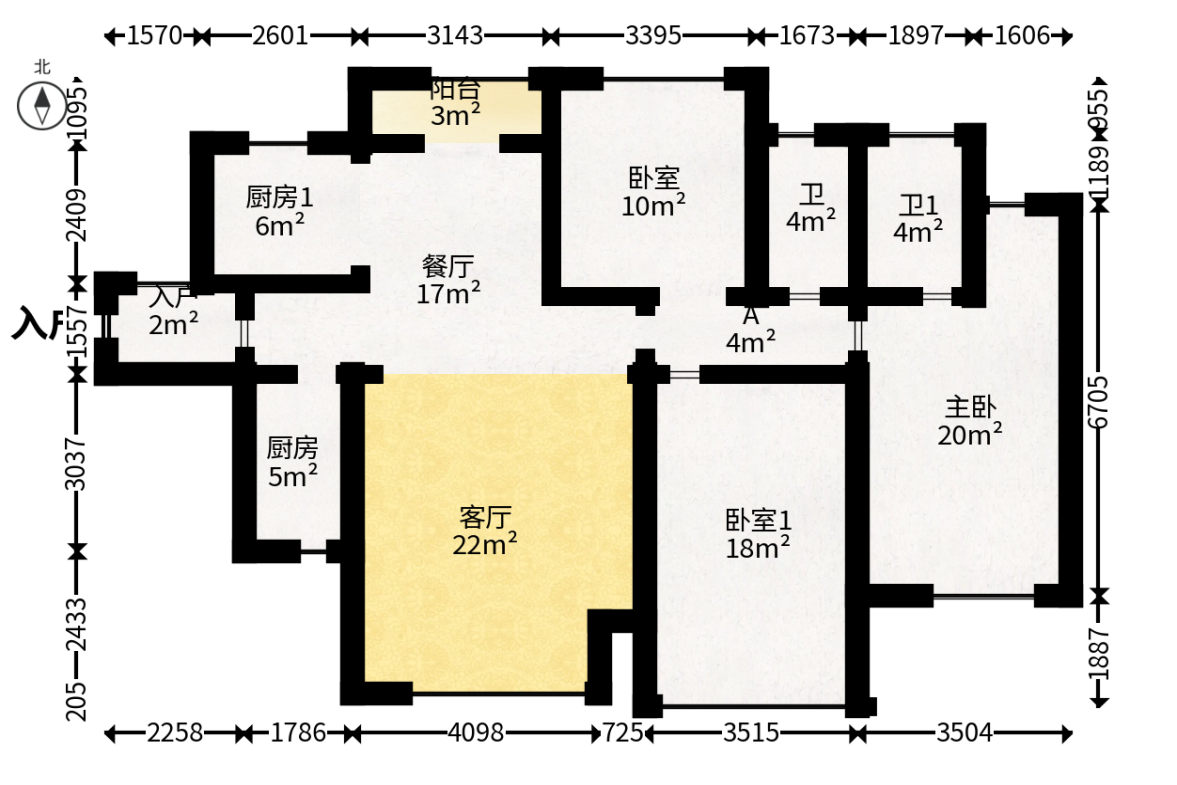 筑梦星园  3室2厅2卫   116.80万户型图