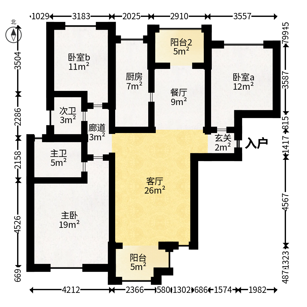 旭辉御府  3室2厅2卫   107.00万户型图