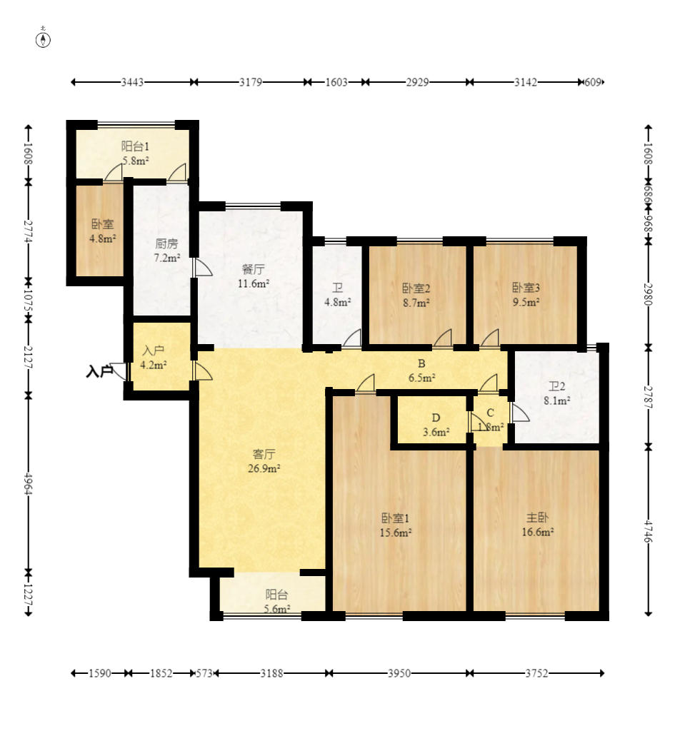 三一街区  5室2厅3卫    117.99万户型图