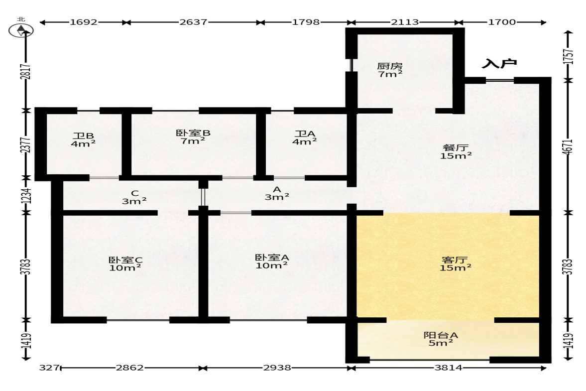 万科魅力之城  3室2厅2卫   138.00万户型图