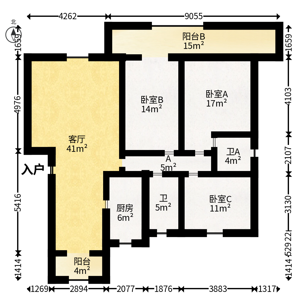 红叶山庄  3室2厅2卫   129.50万户型图