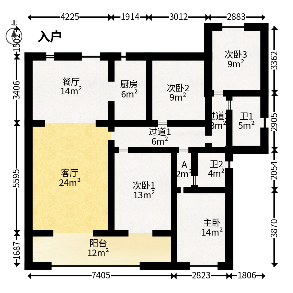 龙湖春江天玺  4室2厅2卫   200.00万户型图