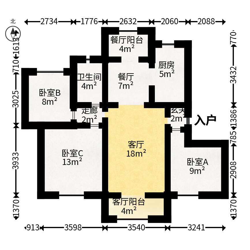中海新城熙岸（中信新城五期）  3室2厅1卫   88.00万户型图