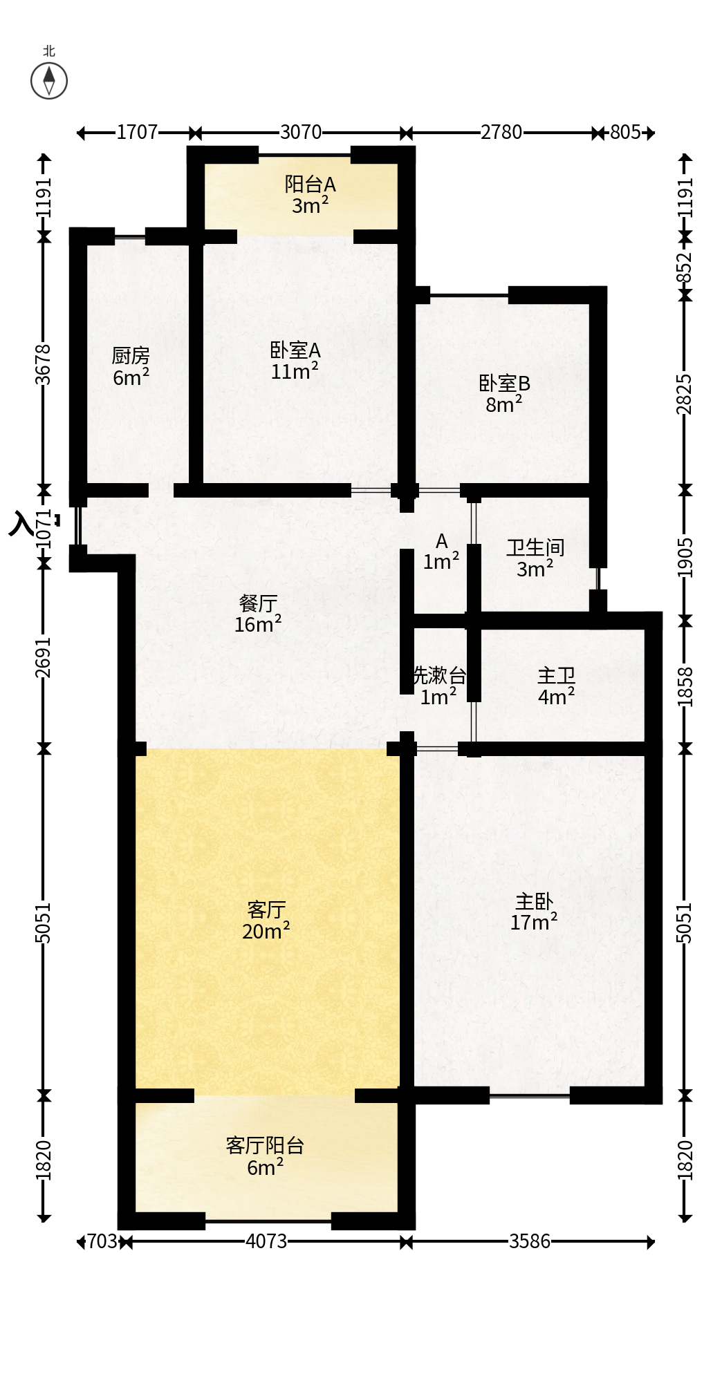 北辰中央公园DF区  3室2厅2卫   128.00万户型图