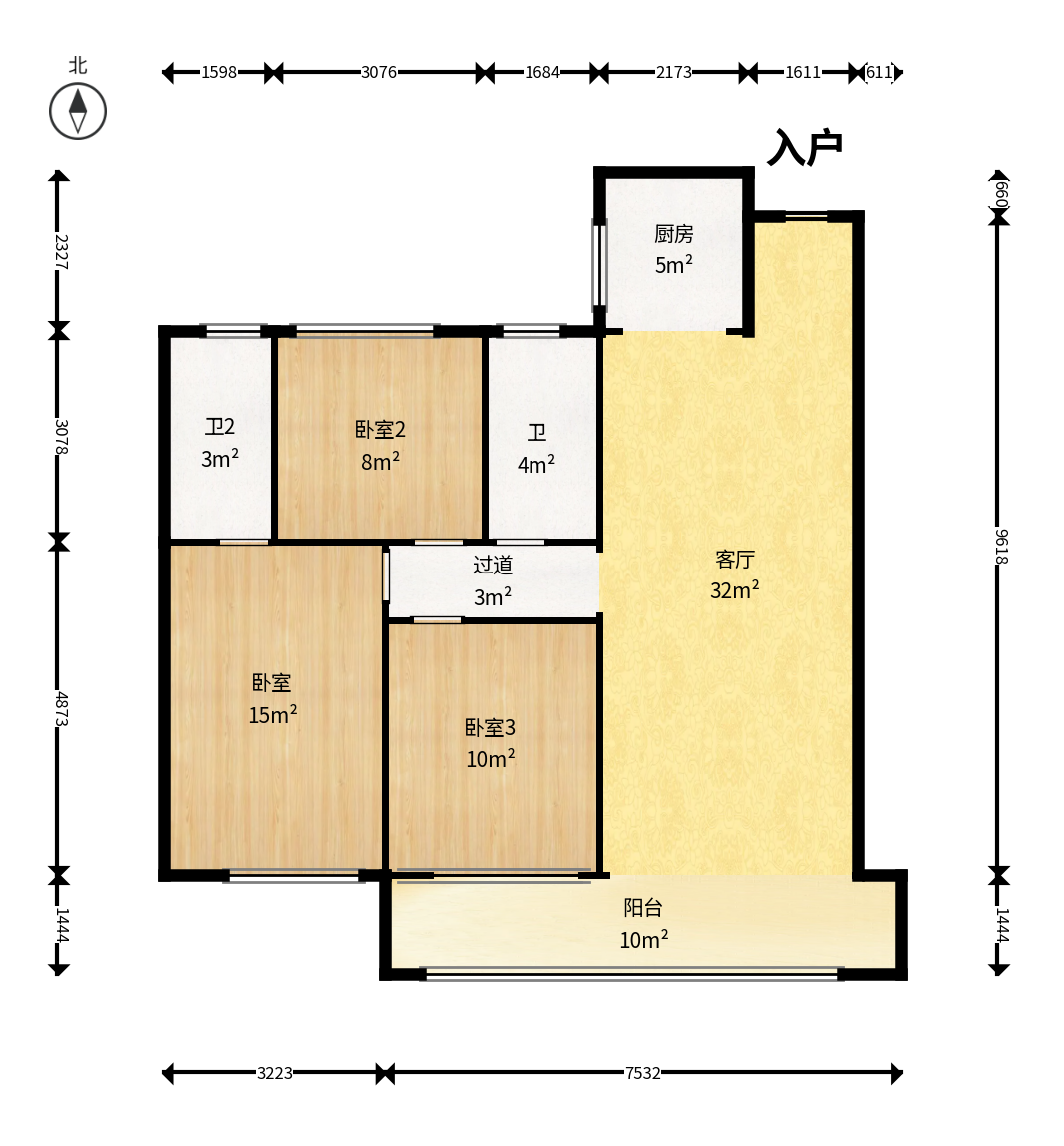 麓谷山湖郡  3室2厅2卫   102.00万户型图