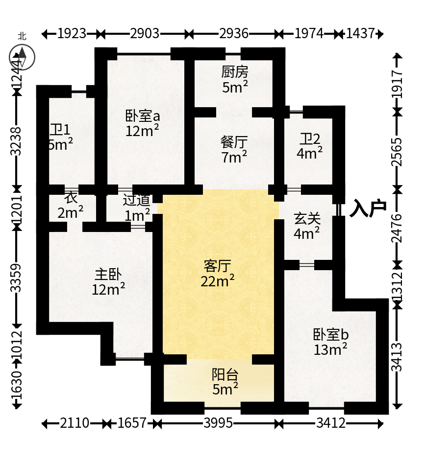 新城国际花都  3室2厅2卫   89.80万户型图