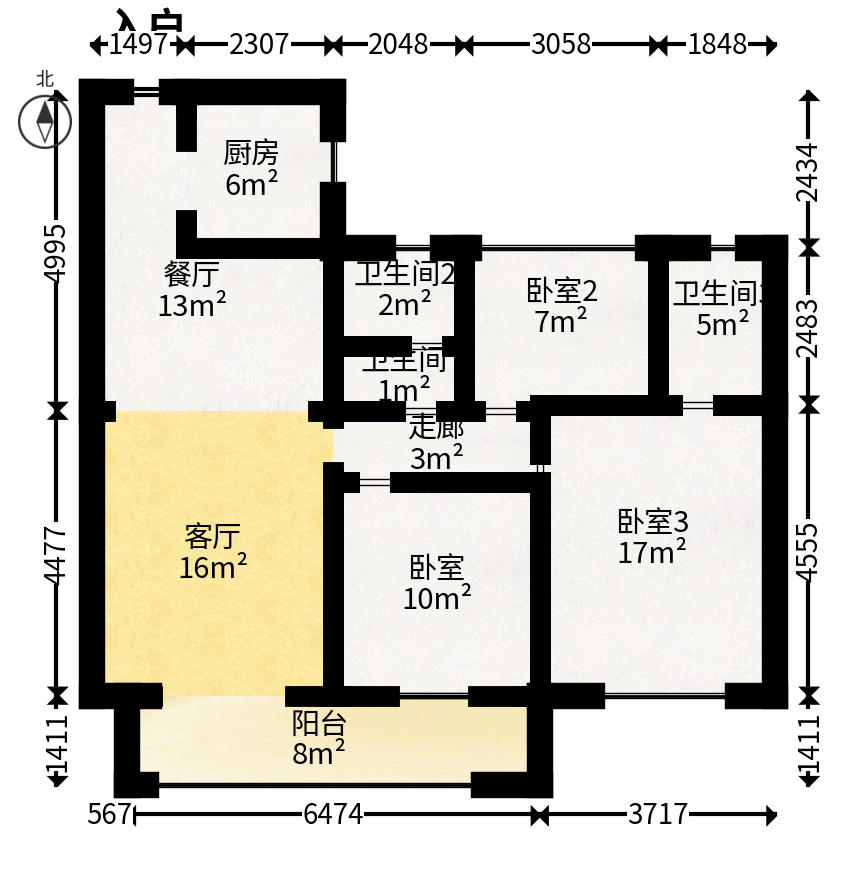 佳兆业滨江四季  3室2厅2卫   132.00万户型图