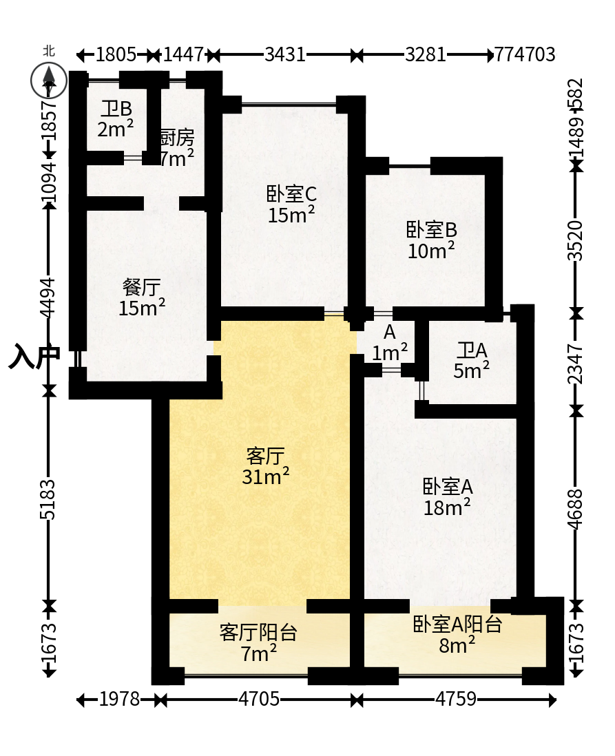 八方小区B区  3室2厅2卫   538.00万户型图