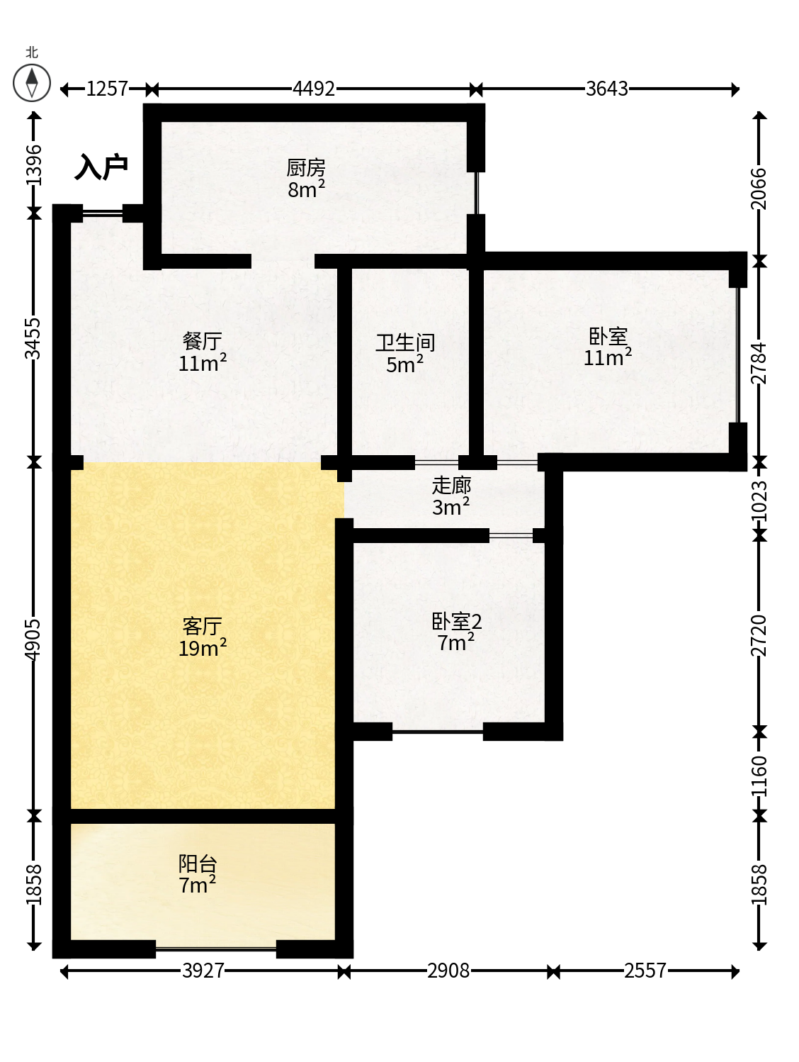 康桥长郡  3室2厅2卫   76.80万户型图