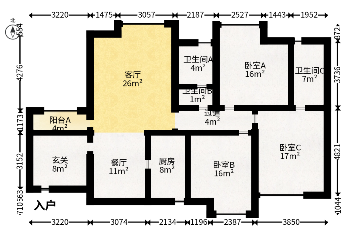 格蓝康都  3室2厅2卫   118.00万户型图