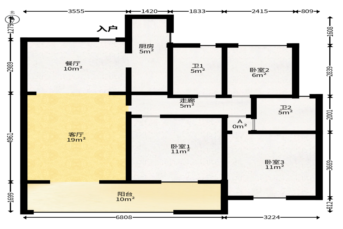 华润翡翠府  3室2厅2卫   130.00万户型图