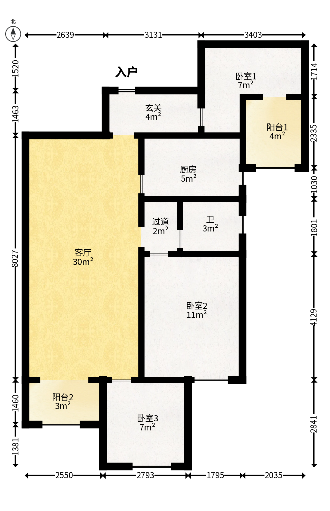 勤诚达境界城  3室2厅1卫   66.00万户型图