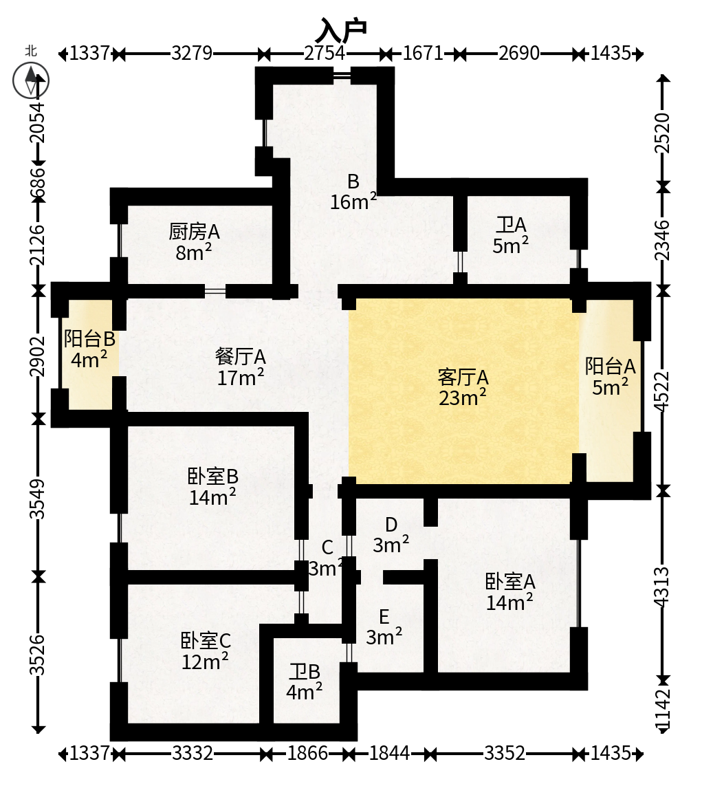 宏聚地中海  3室2厅2卫   130.00万户型图