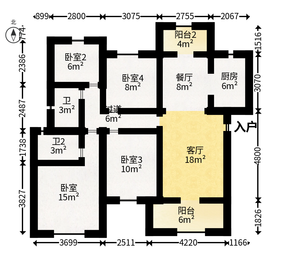 保利恒伟时光印象  4室2厅2卫   123.00万户型图