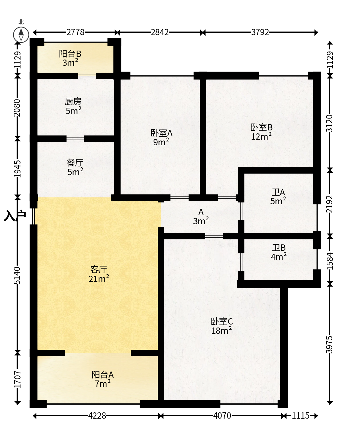 五矿万境水岸一期（万境水岸嘉苑）  3室2厅2卫   140.00万户型图