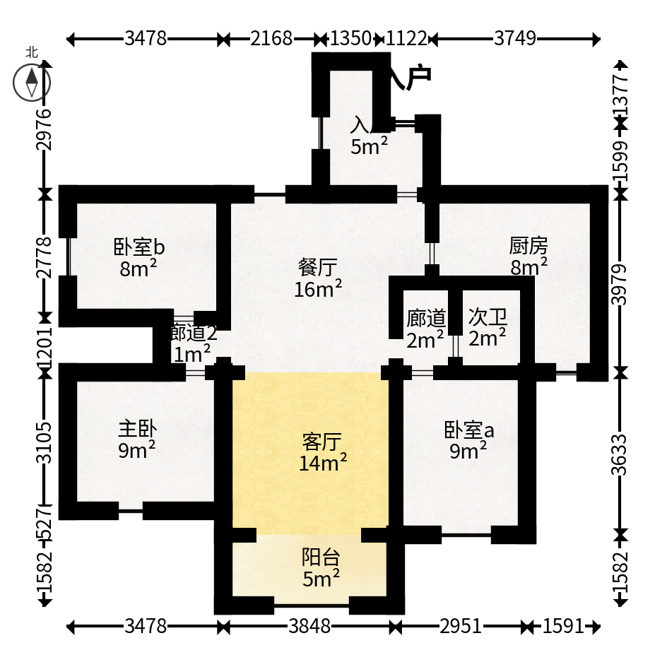 保利麓谷林语B区  3室2厅1卫   90.00万户型图
