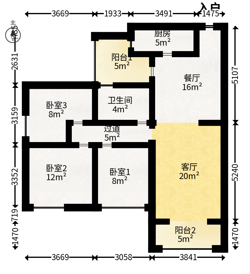 勤诚达新界  3室2厅1卫   75.00万户型图
