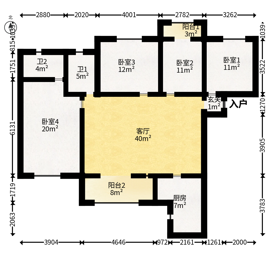 金富星悦汇  4室2厅2卫   100.00万户型图