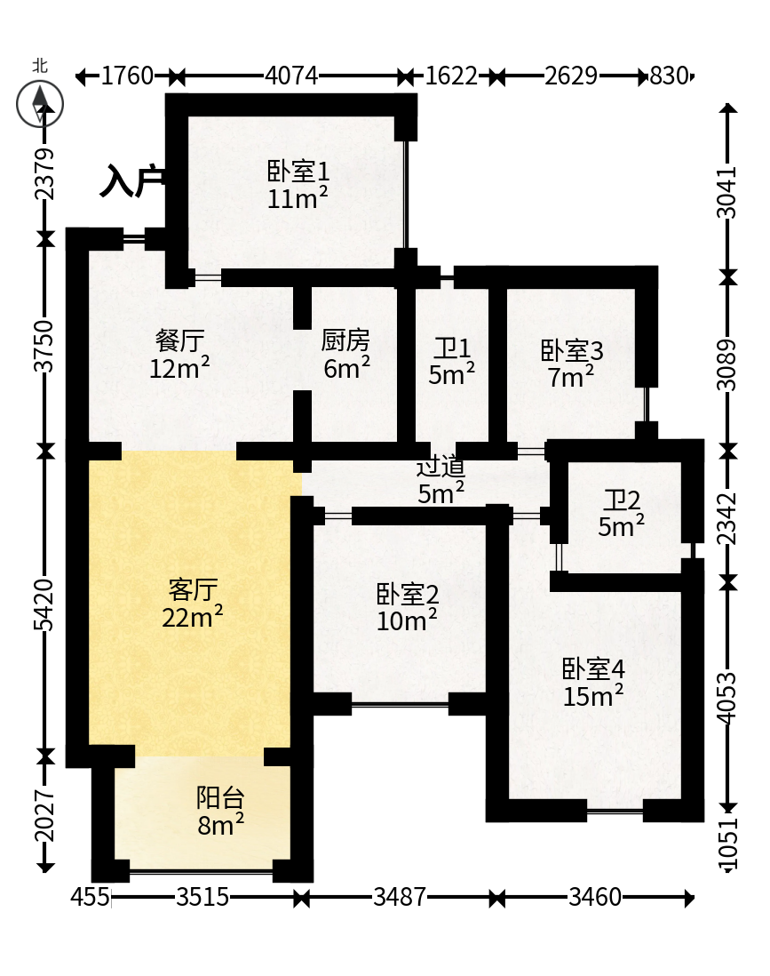 长燃润和天地（长润小区印湘江）  4室2厅2卫   123.80万户型图