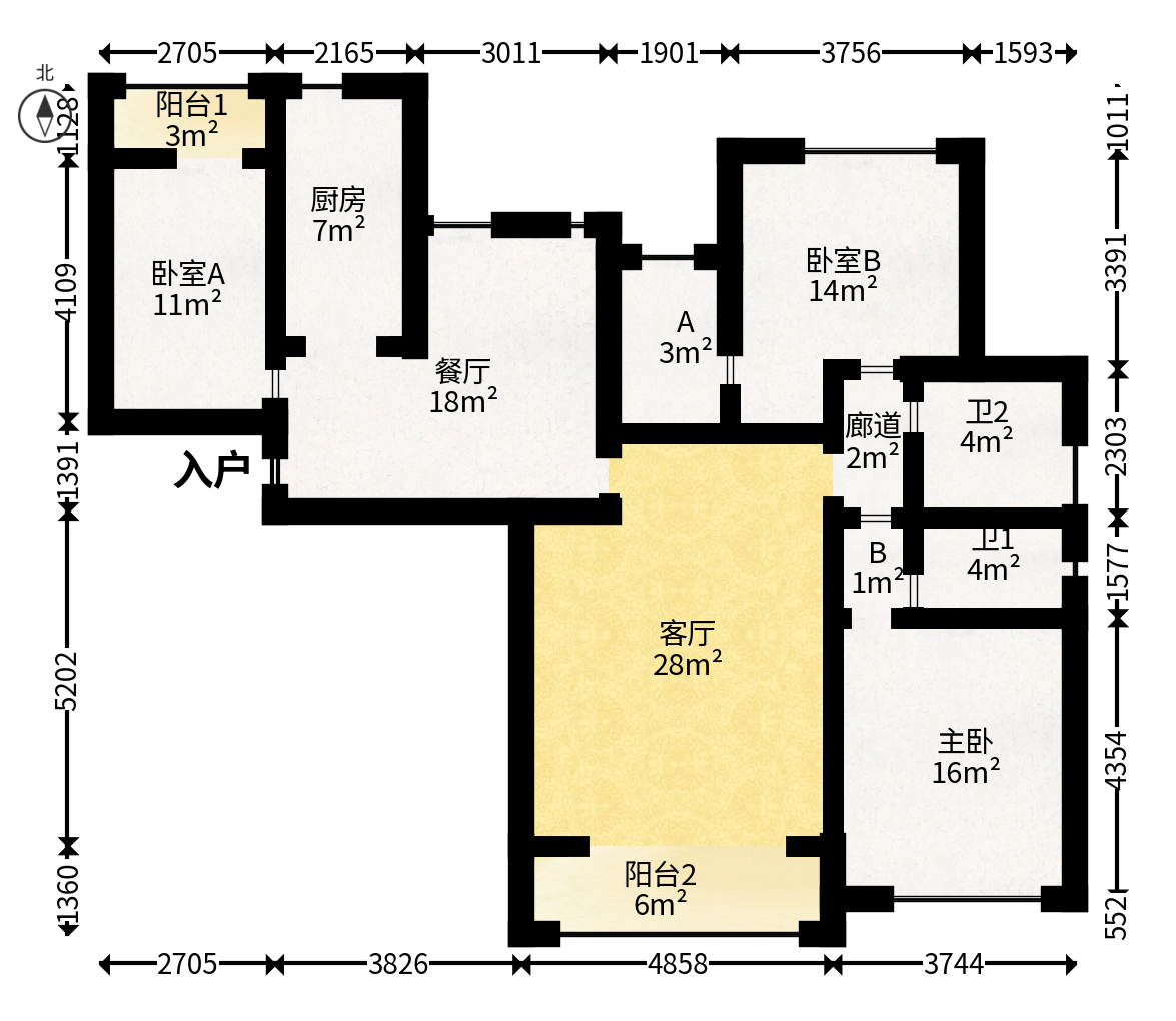 邦盛水岸御园  3室2厅1卫   110.00万户型图