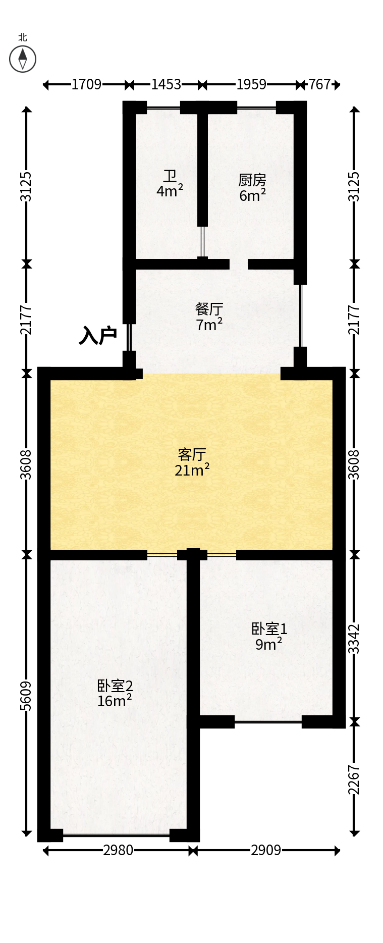阿弥岭一二片  2室1厅1卫   40.00万户型图