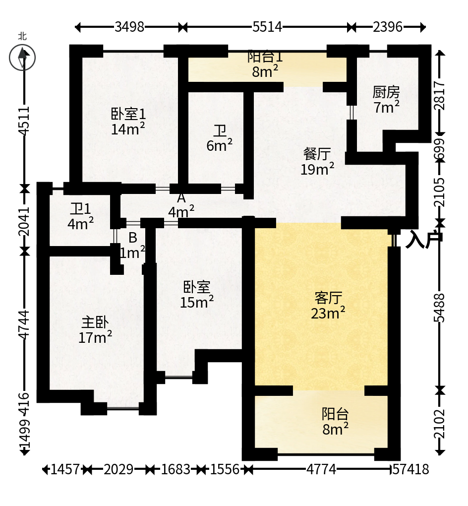 山水湾  3室2厅2卫   105.80万户型图