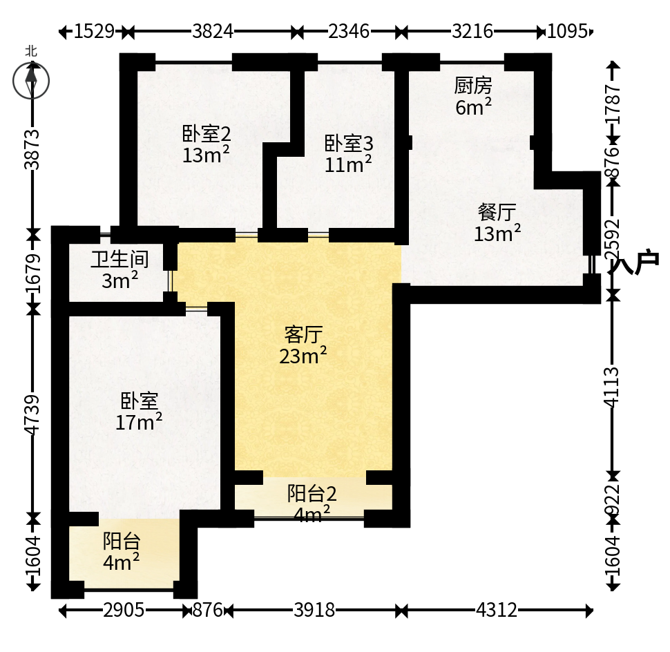 紫御江山  3室2厅2卫   85.00万户型图