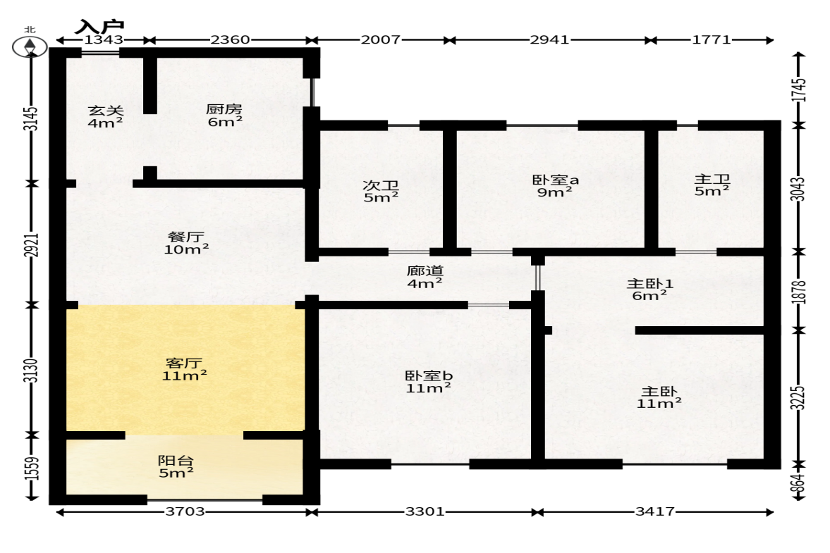 招商华发依云曦城  3室2厅2卫   115.00万户型图