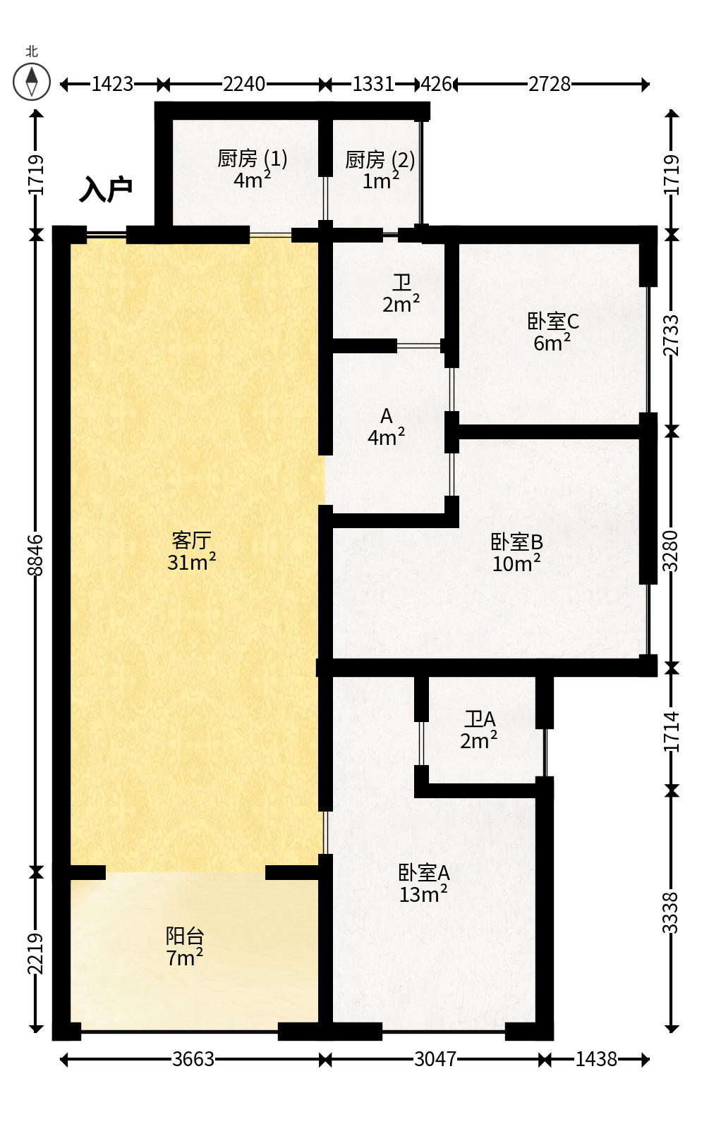 中建梅溪湖中心  3室2厅2卫   143.00万户型图