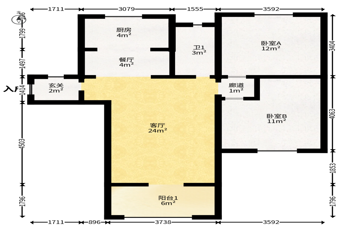中建麓山和苑  2室2厅1卫   43.80万户型图