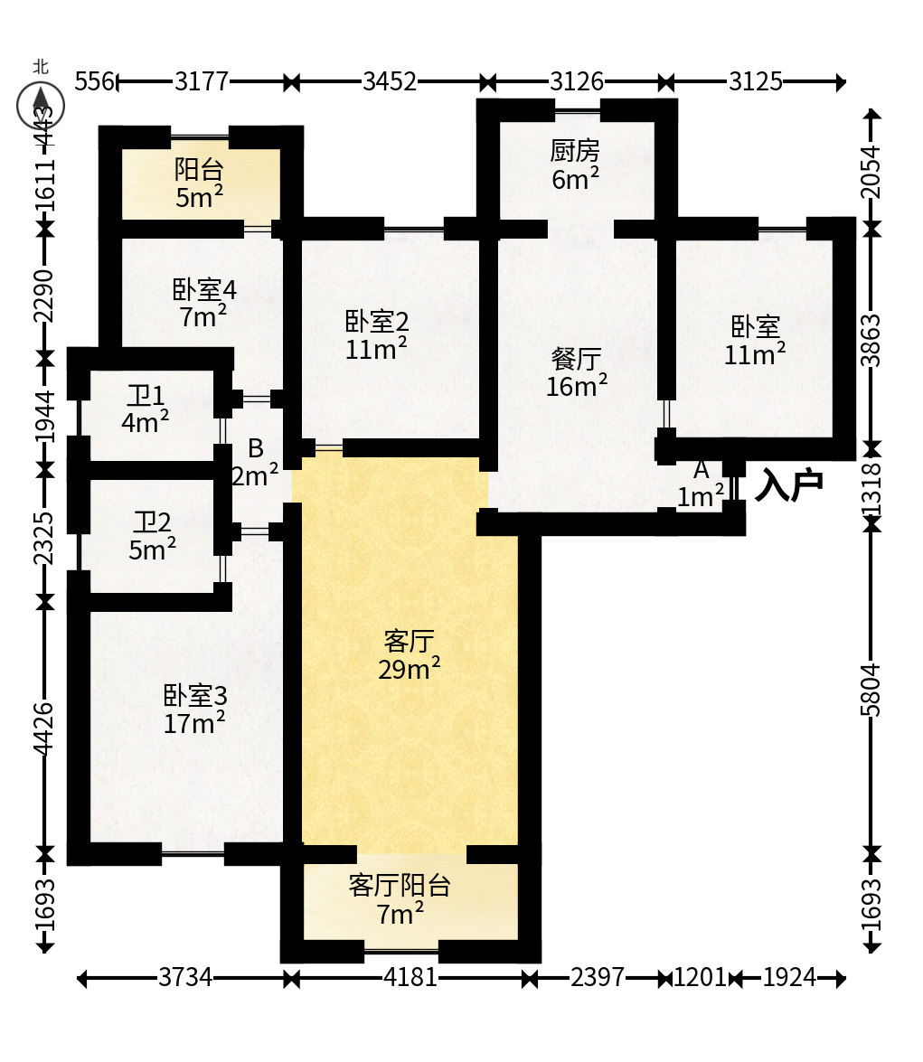 辉煌时代  4室2厅2卫   165.00万户型图