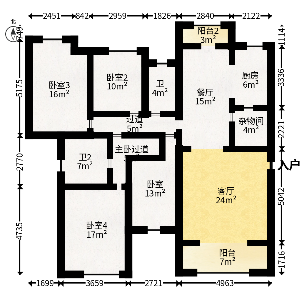 长房西郡  4室2厅2卫   142.00万户型图