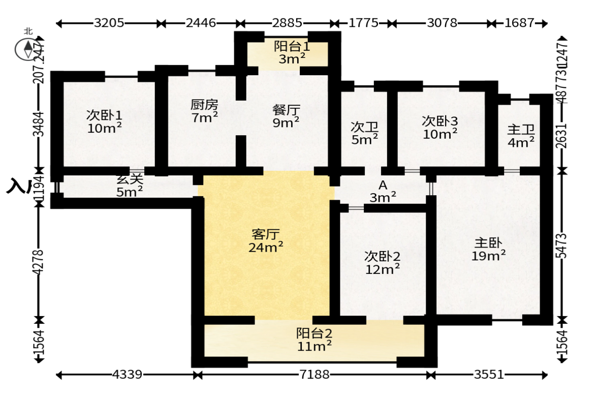 恒基旭辉湖山赋  4室2厅2卫   90.00万户型图