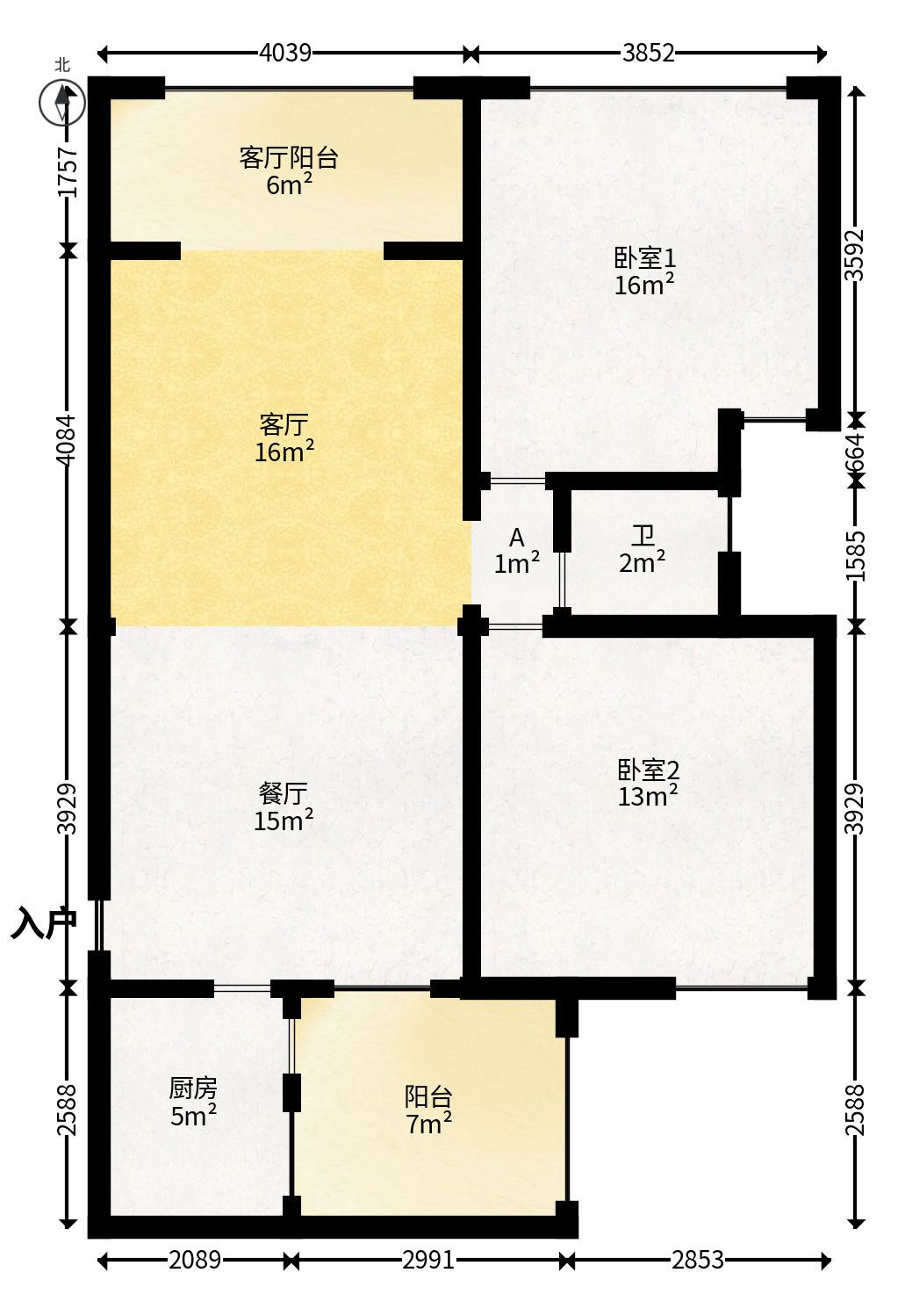 长大彩虹都  3室2厅1卫   68.00万户型图
