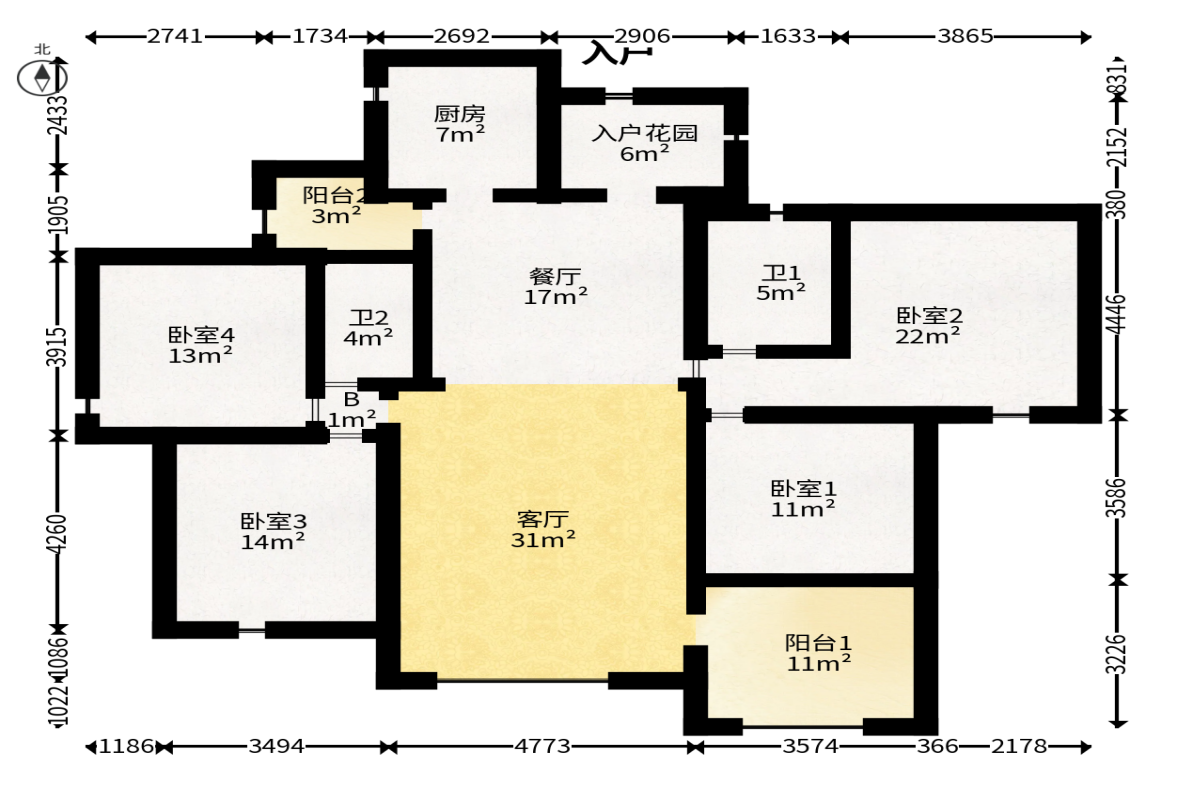 中建桂苑  4室2厅2卫   136.00万户型图