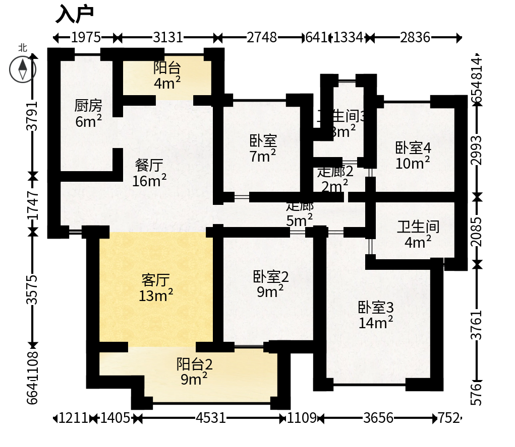 时代印记（长沙时代印记花园）  4室2厅2卫    164.0万户型图